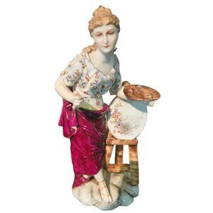 Antique Vintage German Volkstedt-Rudolstadt Figurine The Arts Woman Painting Por